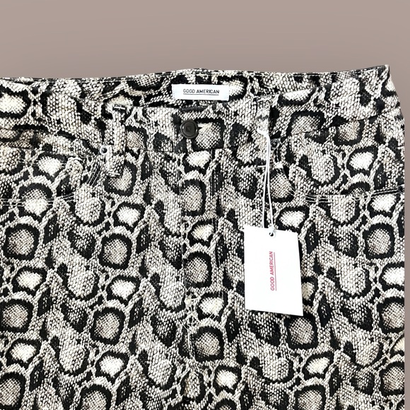 NWT - Good American - Snakeskin Pattern Pants Jeans - Cream/Black - 12 - Picture 2 of 11